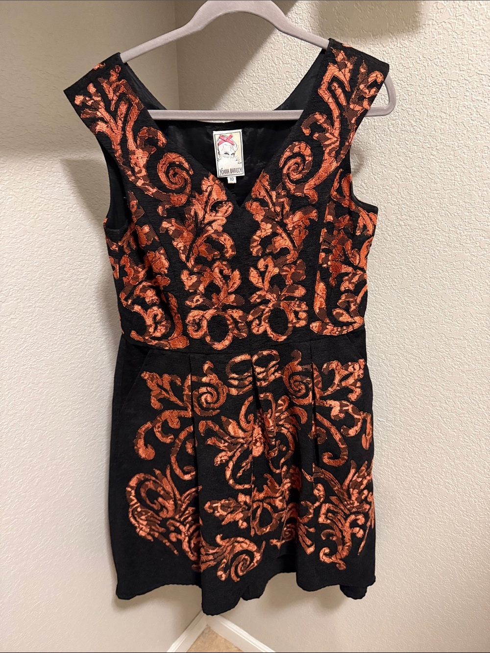 Black Dress with Metallic Copper Baroque Embroidery